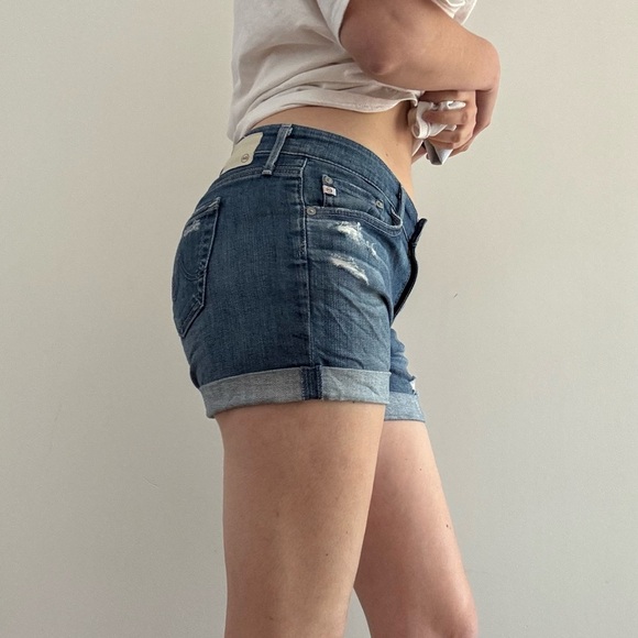 AG Adriano Goldschmied Hailey ex boyfriend roll up distressed denim shorts 27 - Picture 1 of 17